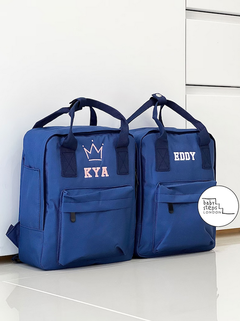 (Blue) Personalised Name Twin Handle Backpack