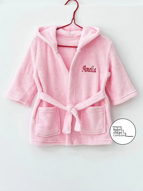 (Pink) Personalised Luxury, Soft & Lightweight Fleece Bath Robe