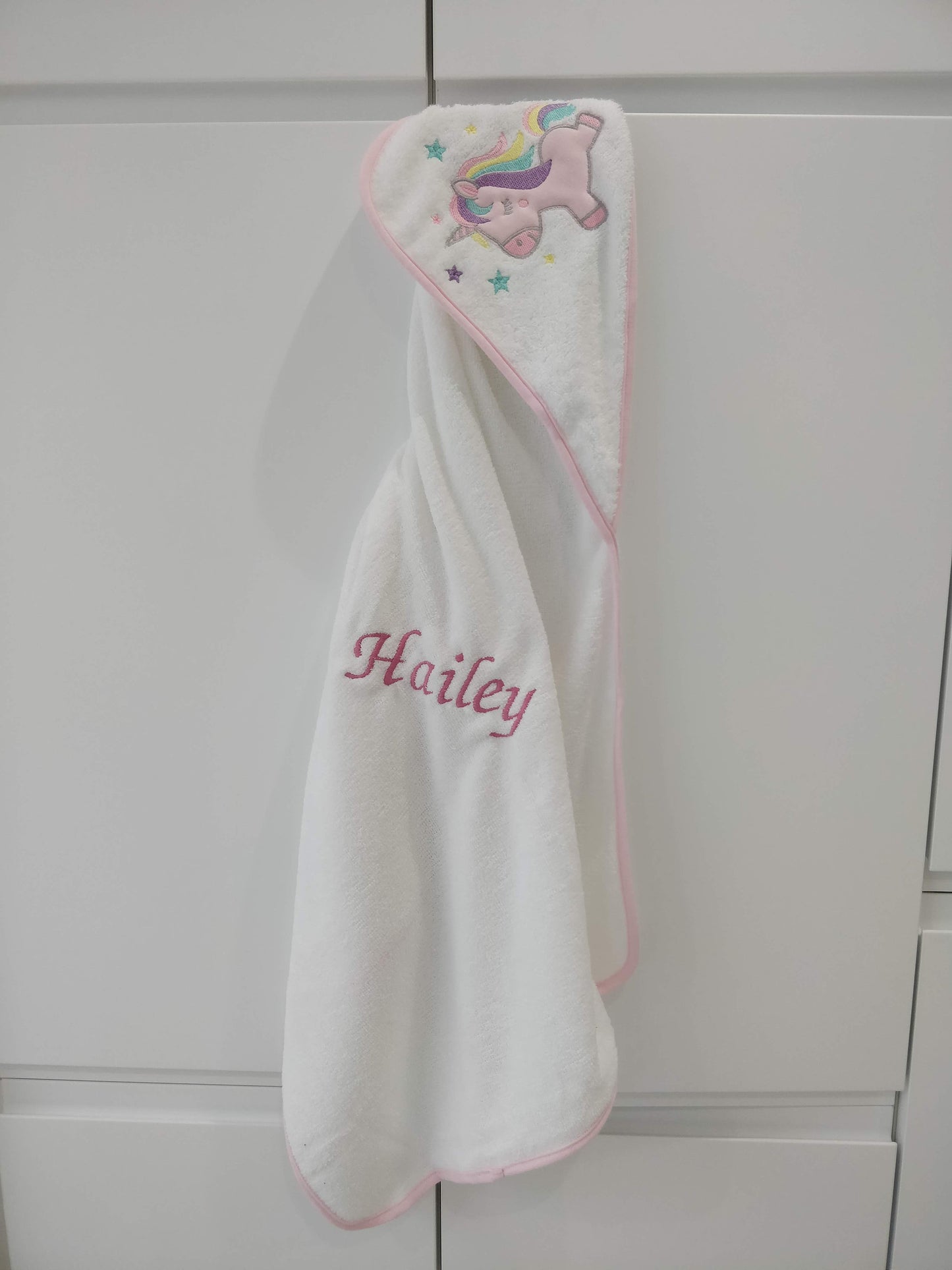 Unicorn Print Personalised Soft & Lightweight Baby Hooded Bath Towel