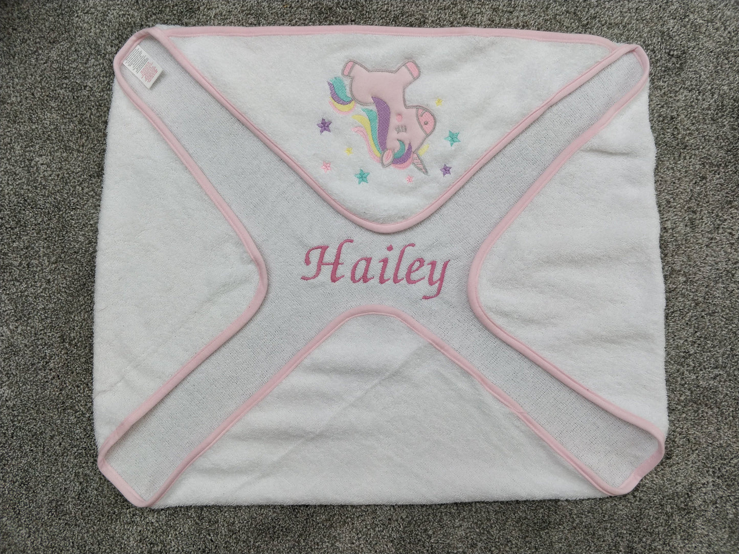 Unicorn Print Personalised Soft & Lightweight Baby Hooded Bath Towel
