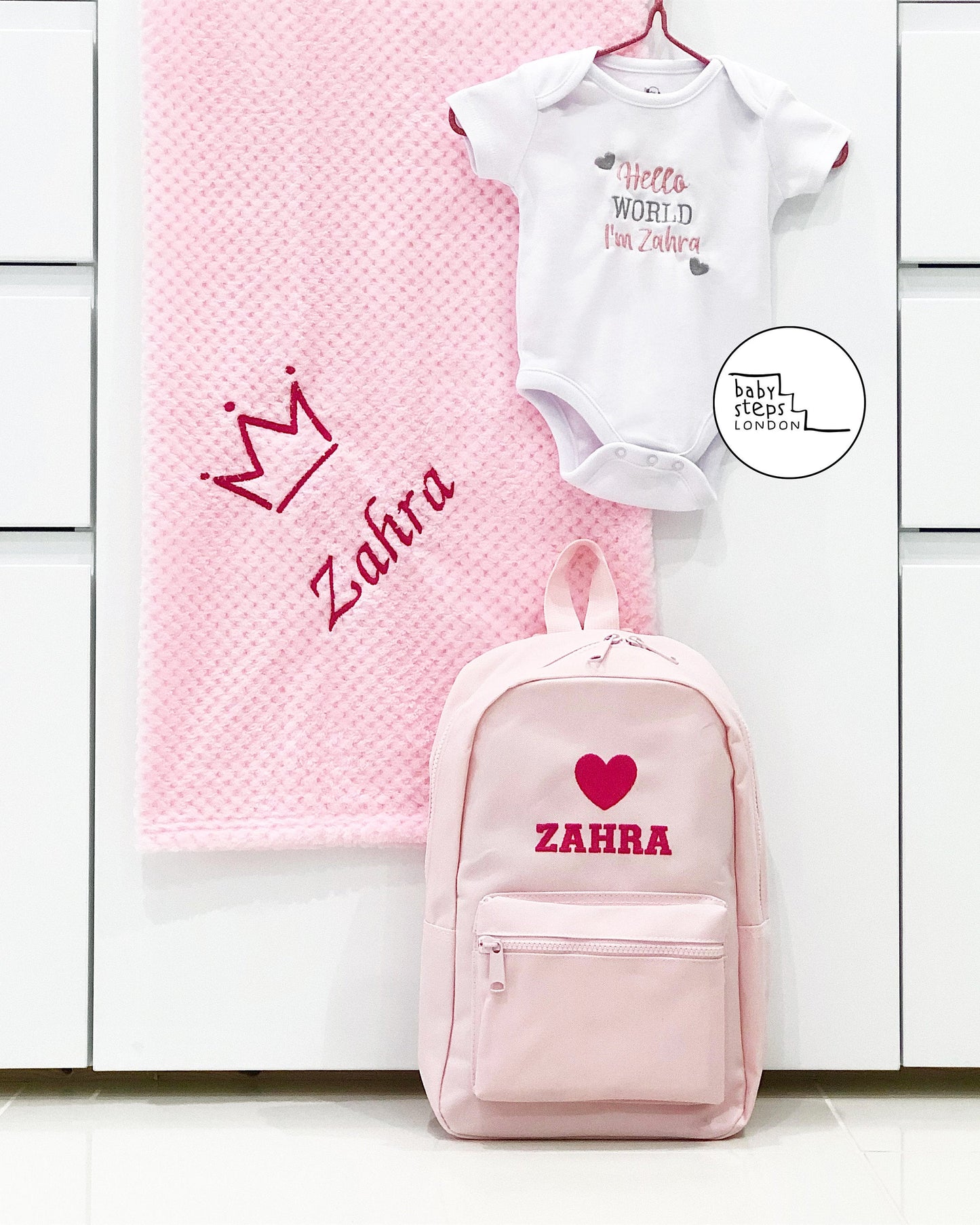 Personalised Hello World Baby Girl Embroidered Design Bodysuit Onesie Vest