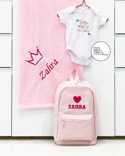 Personalised Hello World Baby Girl Embroidered Design Bodysuit Onesie Vest