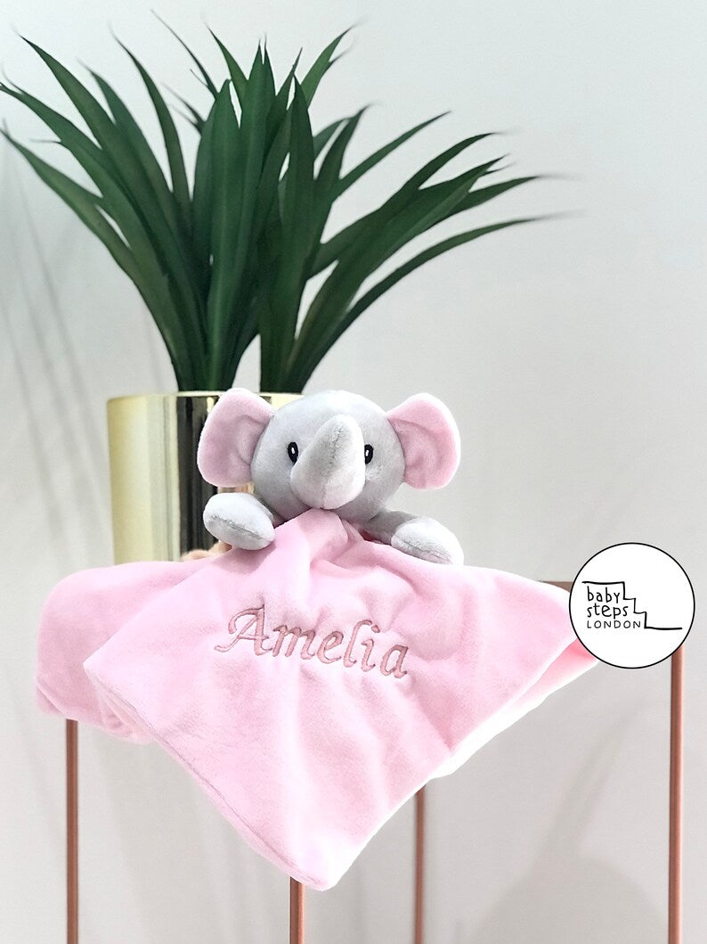 (Pink) Personalised Name/Initials Elephant Comforter Blanket Super Soft Toy